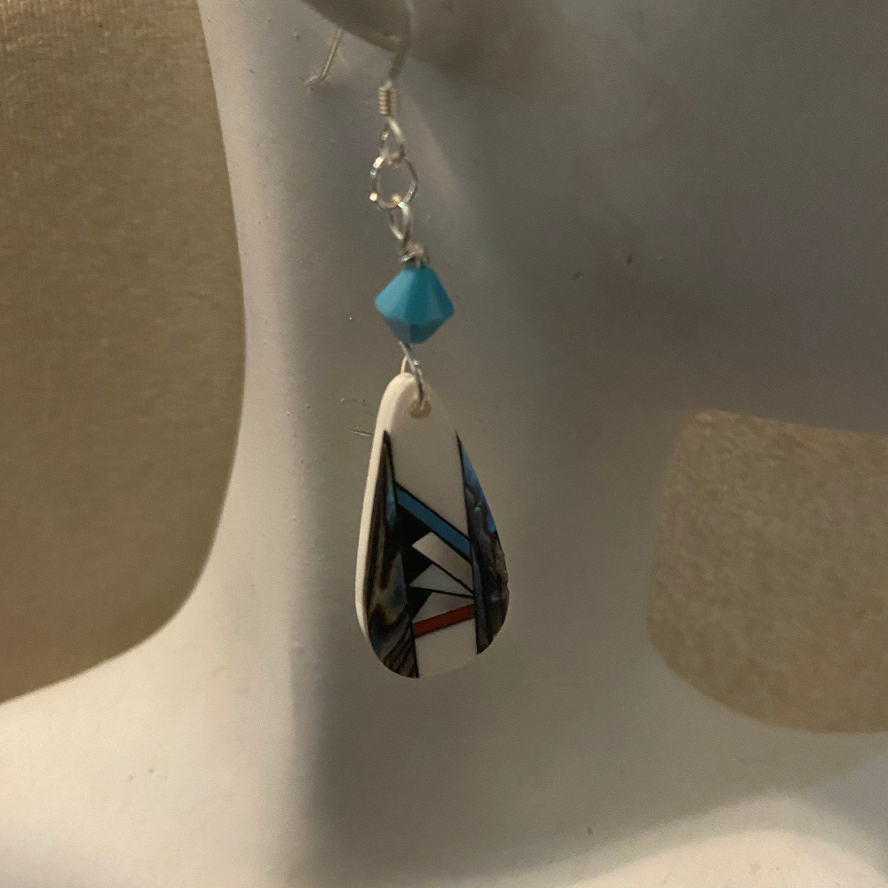 MOP Turquoise Crystal Dangle Earrings #1353